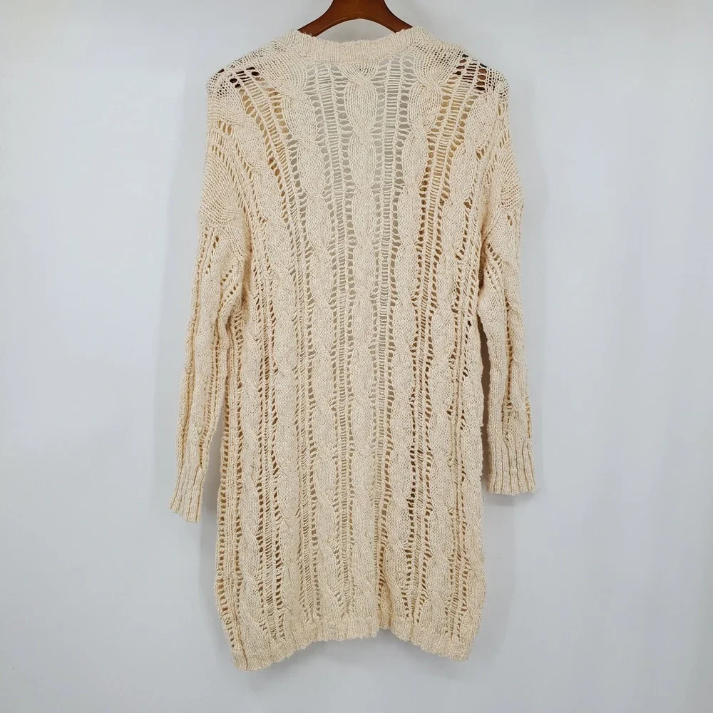 American Eagle Cream Open Knit Cable Longline Cardigan Sweater Medium Boho Chic